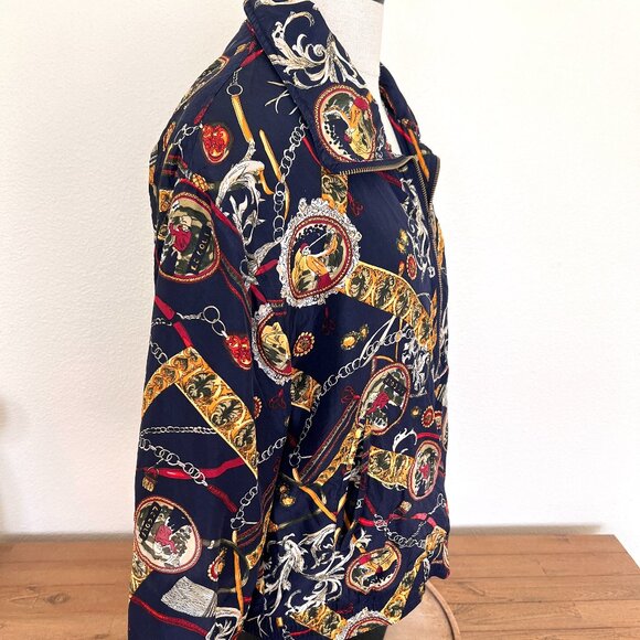 90's Silk Zip Up Golf Jacket - Windbreaker - Lightweight - Navy & Gold -Sz Small - Picture 6 of 11